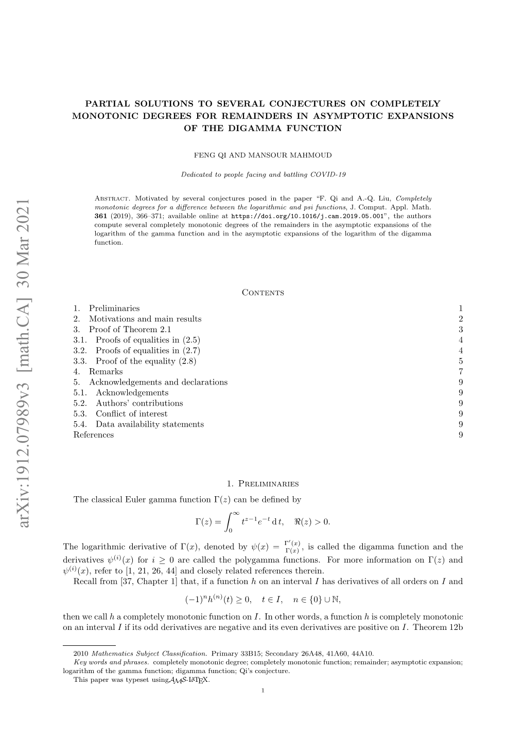 Arxiv:1912.07989V3 [Math.CA] 30 Mar 2021