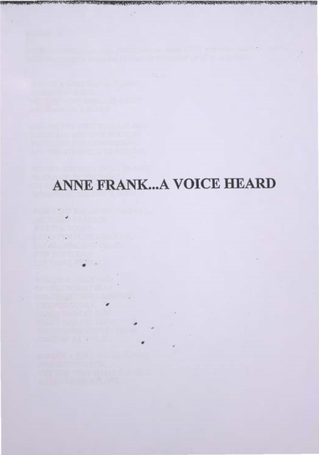 Anne Frank ... a Voice Heard