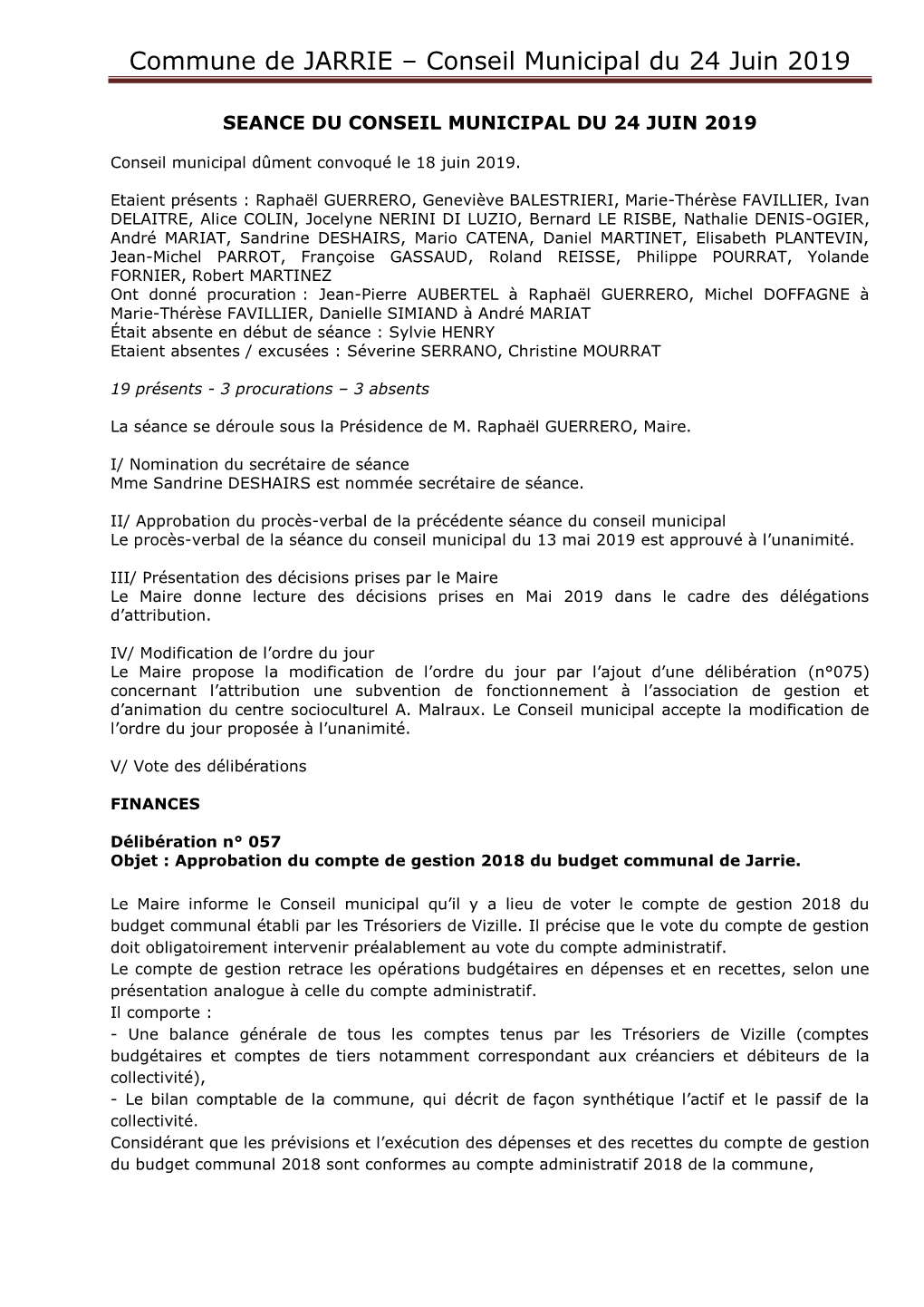 Conseil Du 24 Juin 2019