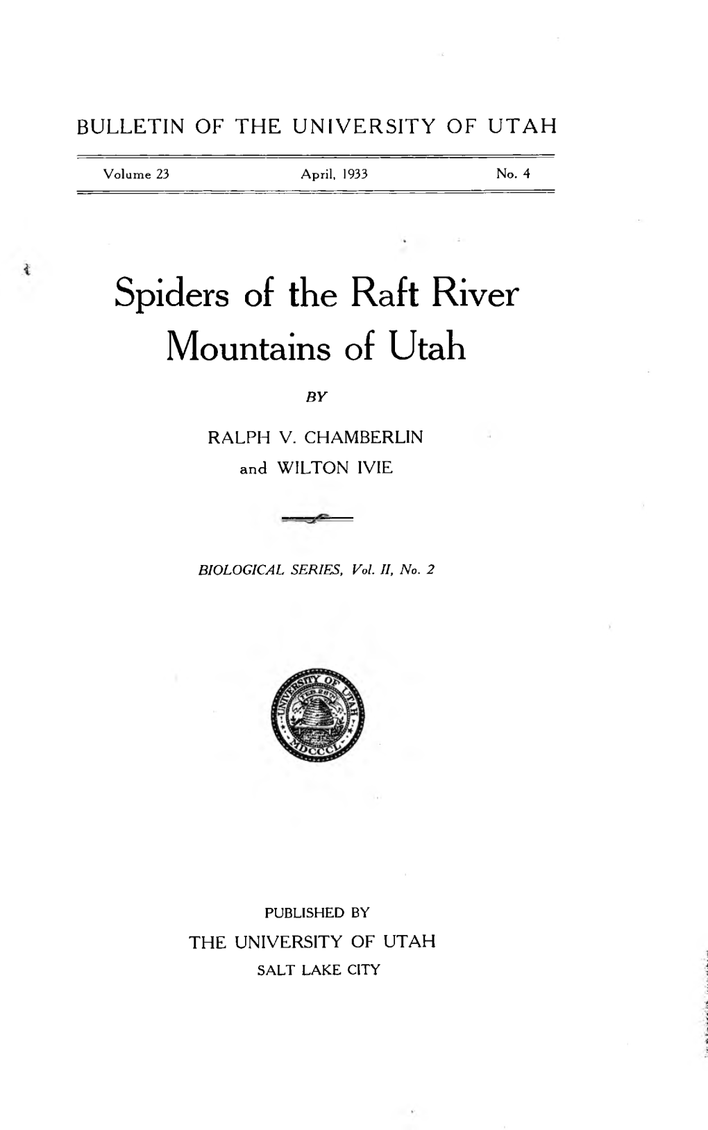 Spiders of the Raft River Mountains of Utah