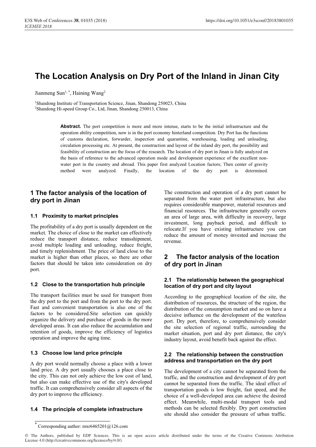 The Location Analysis on Dry Port of the Inland in Jinan City