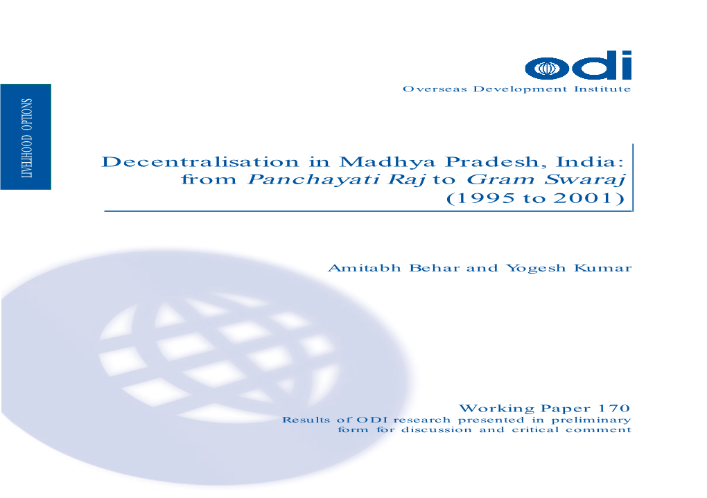 Decentralisation in Madhya Pradesh: Panchayati Raj to Gram Swaraj