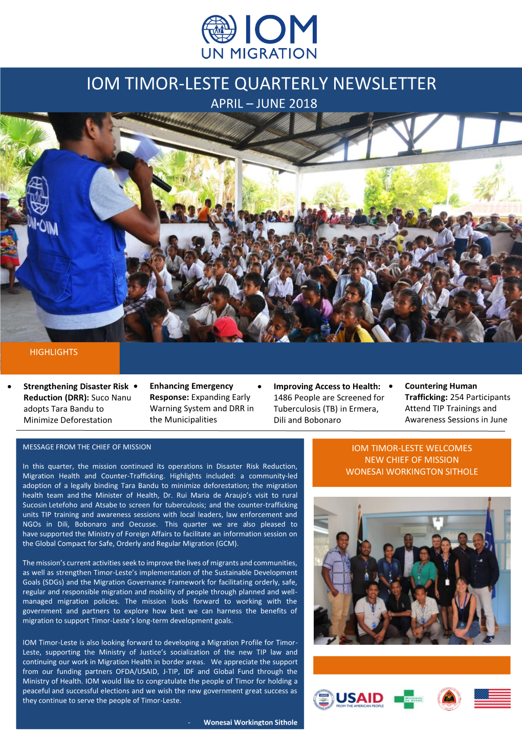 Iom Timor-Leste Quarterly Newsletter April – June 2018