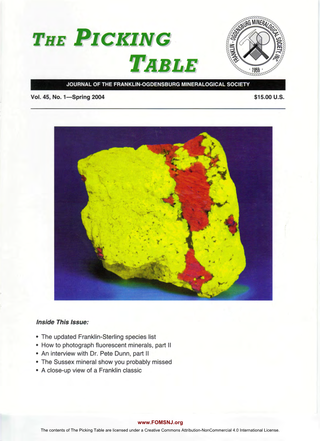 The Picking Table Volume 45, No. 1 – Spring 2004