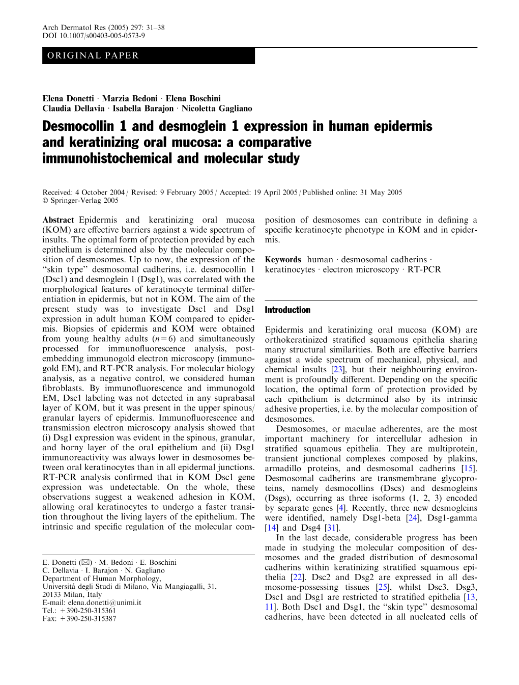 Desmocollin 1 and Desmoglein 1 Expression in Human Epidermis and Keratinizing Oral Mucosa: a Comparative Immunohistochemical and Molecular Study