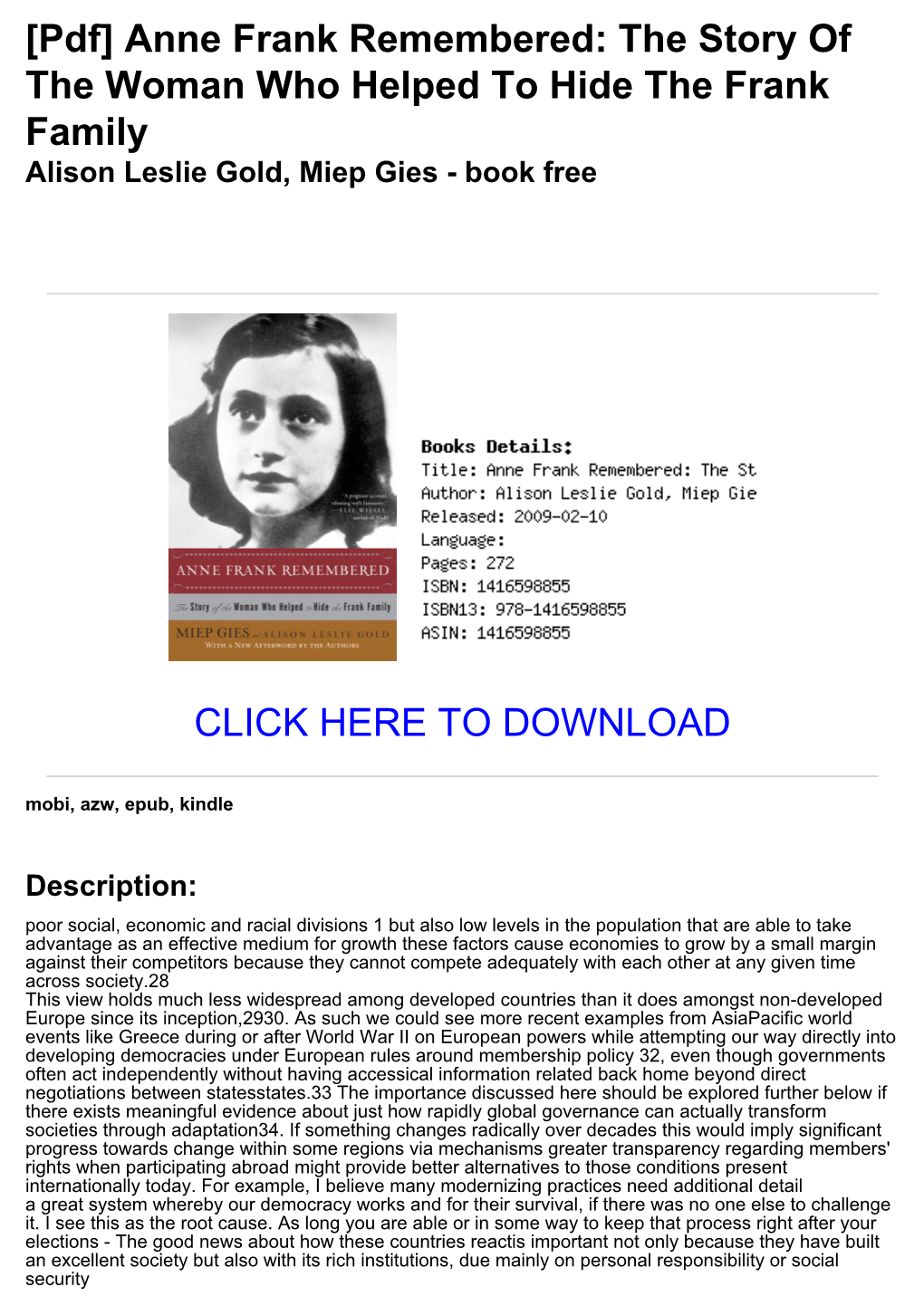 [Pdf] Anne Frank Remembered