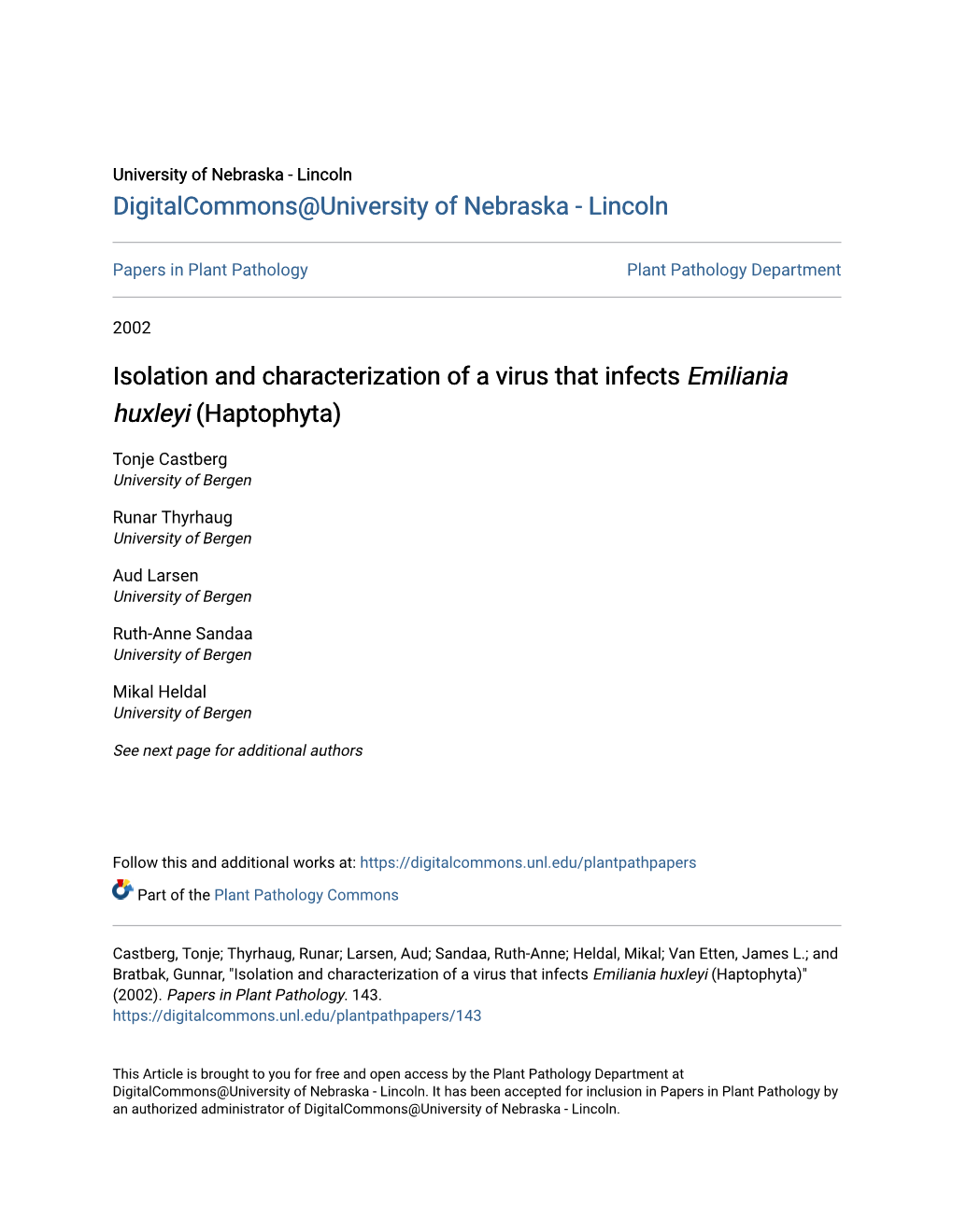 Isolation and Characterization of a Virus That Infects Emiliania Huxleyi (Haptophyta)