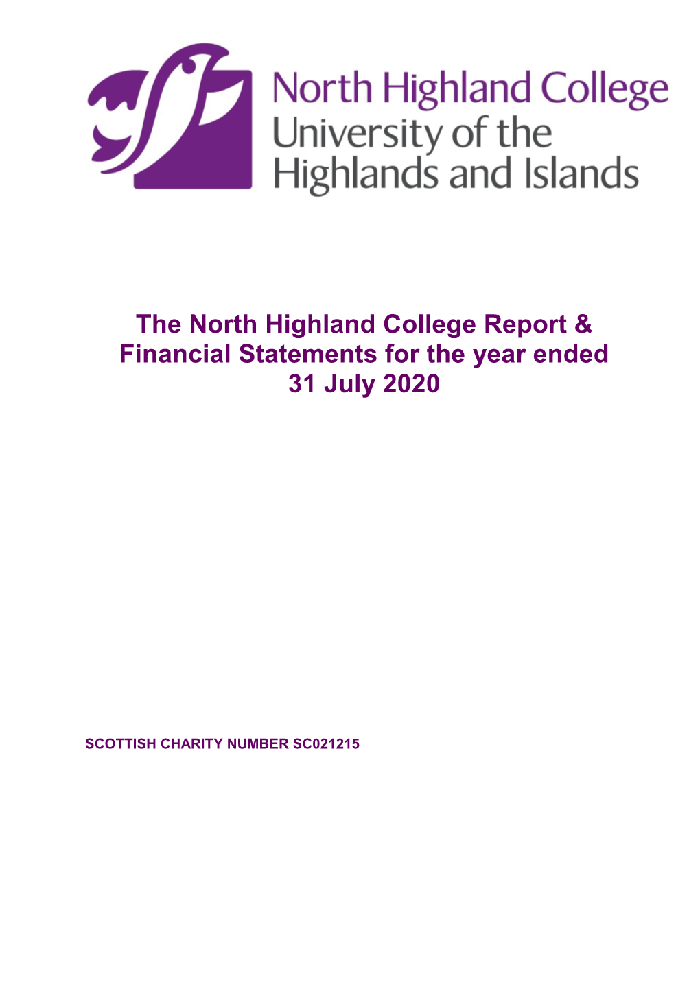 North Highland College Report & Financial Statements for the Year Ended 31 July 2020