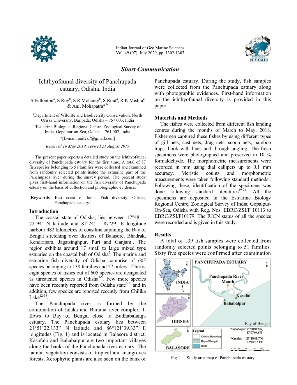 Short Communication Ichthyofaunal Diversity of Panchupada Estuary