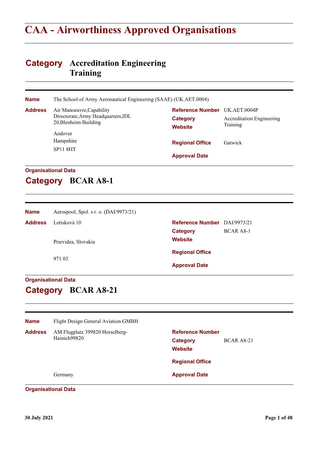 CAA - Airworthiness Approved Organisations