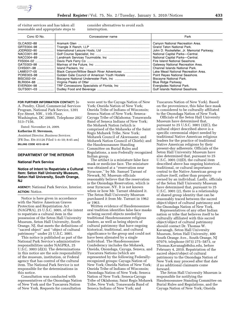 Federal Register/Vol. 75, No. 2/Tuesday, January 5, 2010/Notices