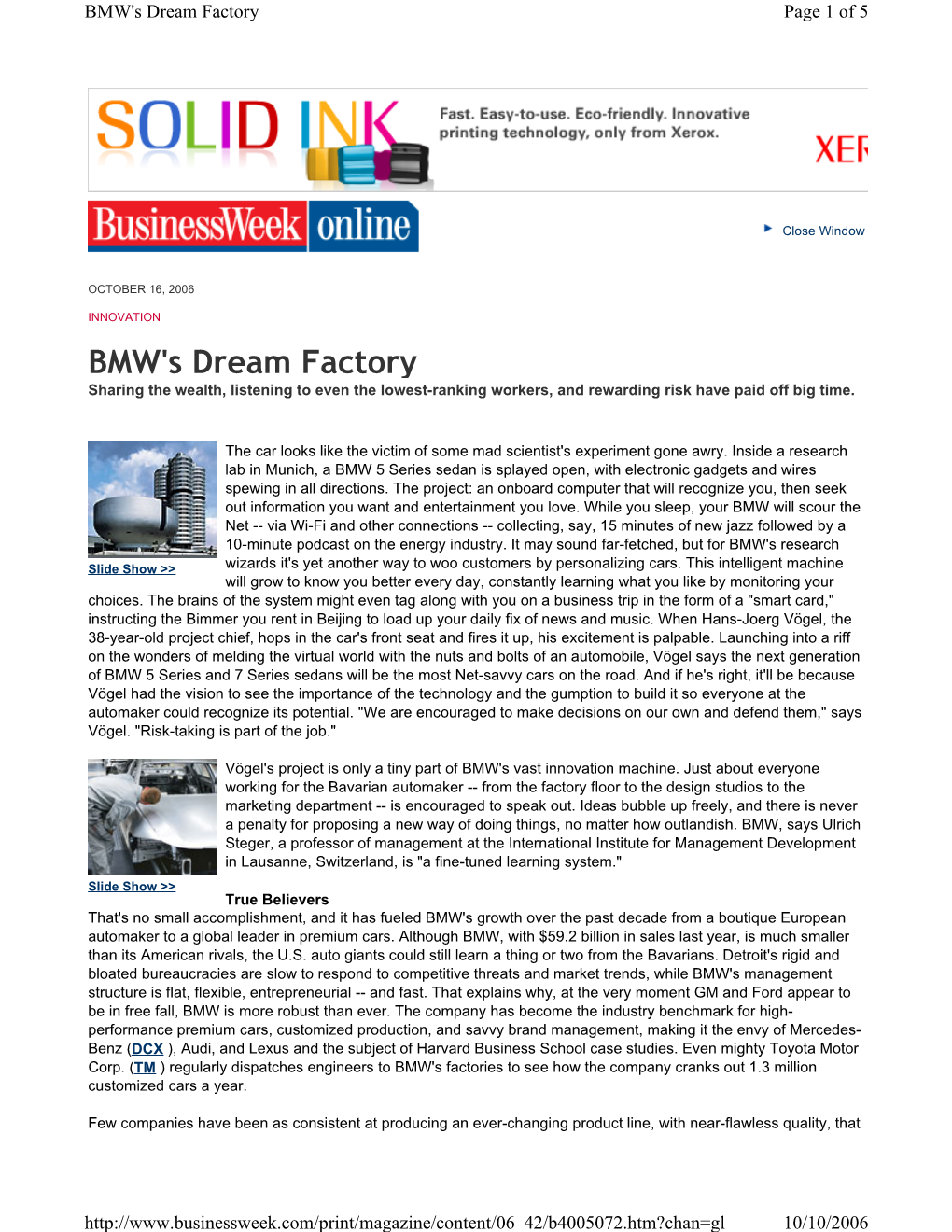 BMW's Dream Factory Page 1 of 5