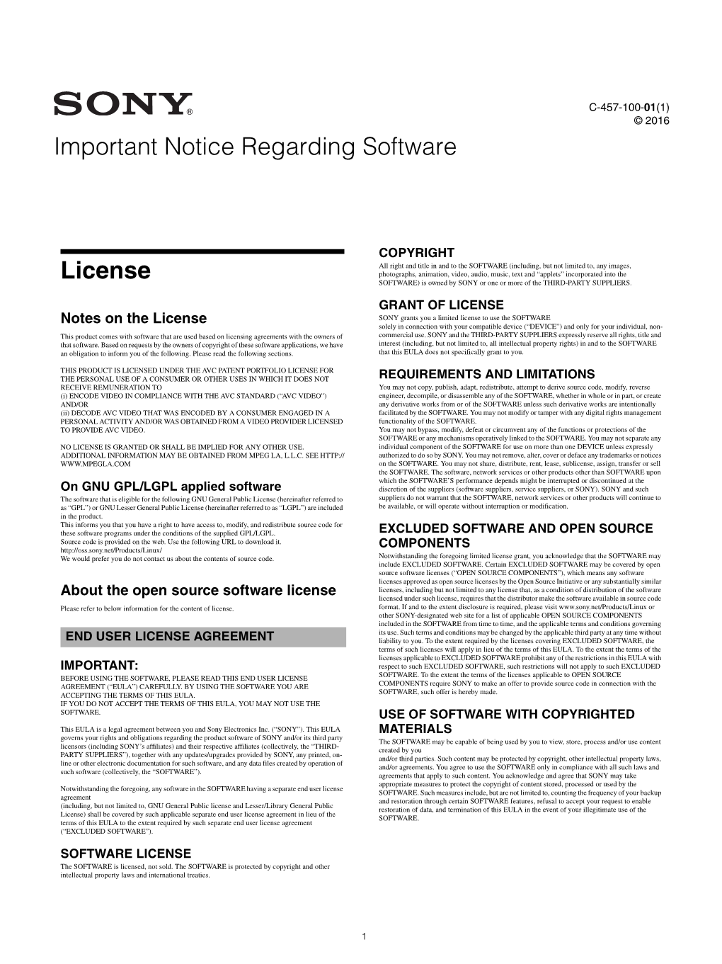 Important Notice Regarding Software License
