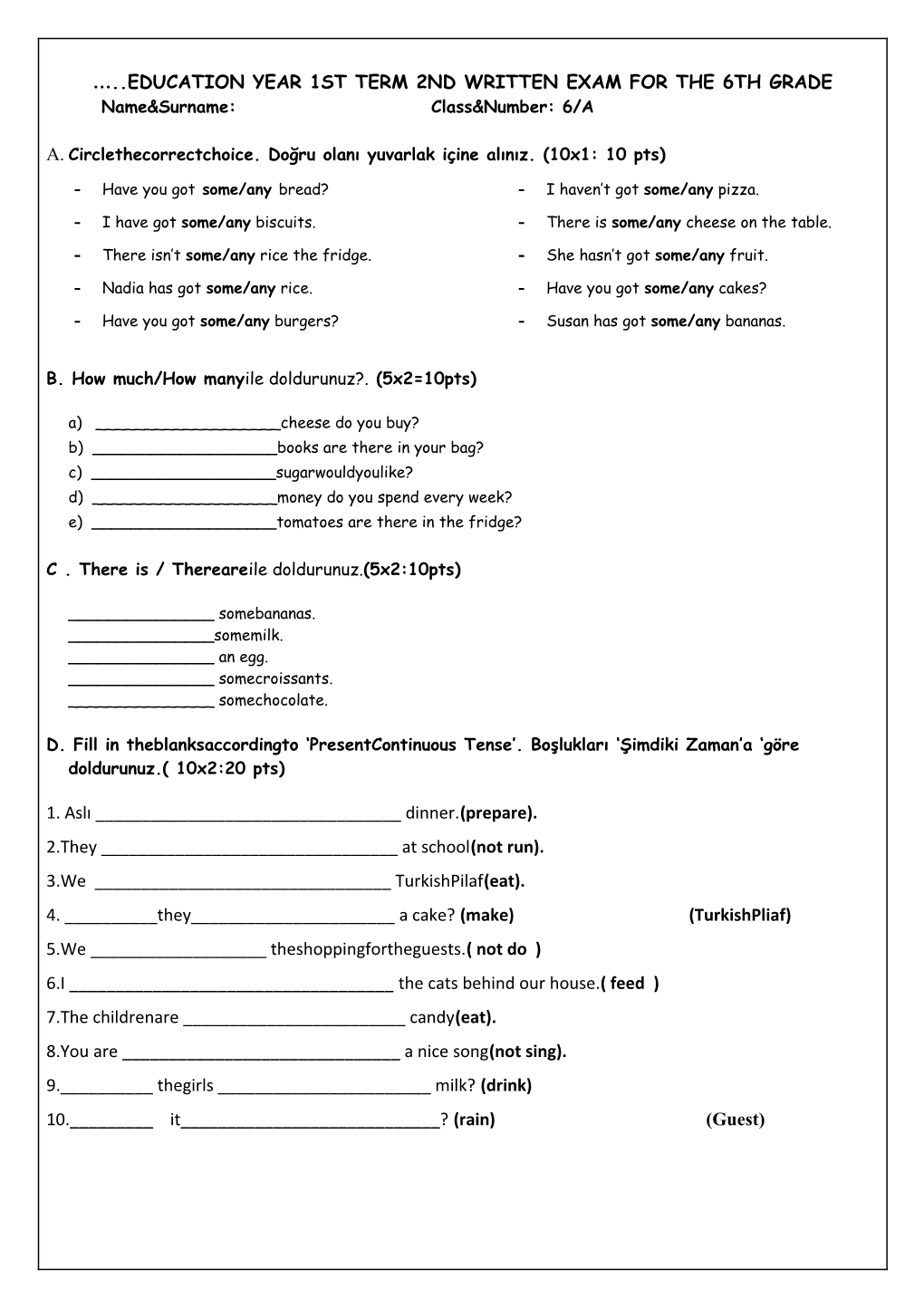 Education Year 1St Term 2Nd Written Exam for the 6Th Grade