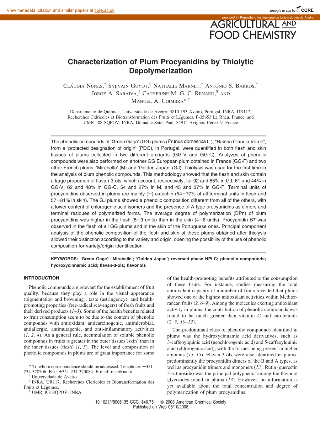 Characterization of Plum Procyanidins by Thiolytic Depolymerization