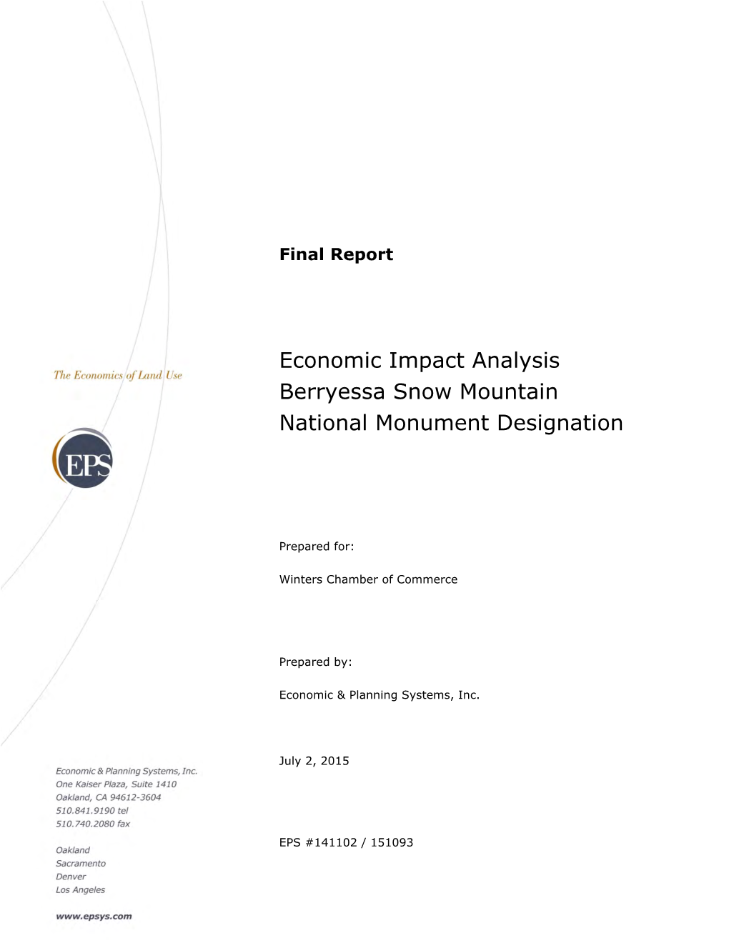 Economic Impact Analysis Berryessa Snow Mountain National Monument Designation