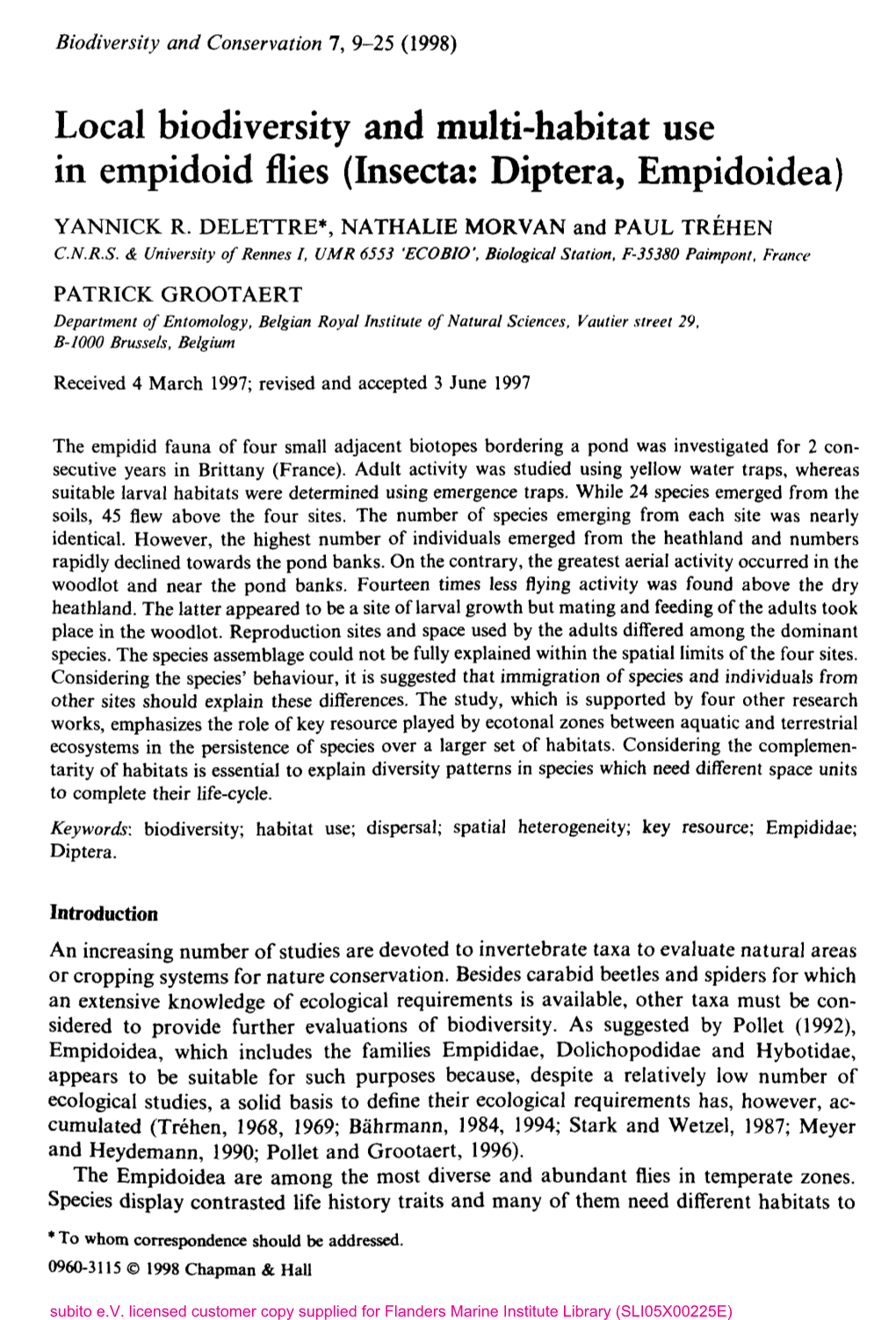 Local Biodiversity and Multi-Habitat Use in Empidoid Flies (Insecta: Diptera, Empidoidea)