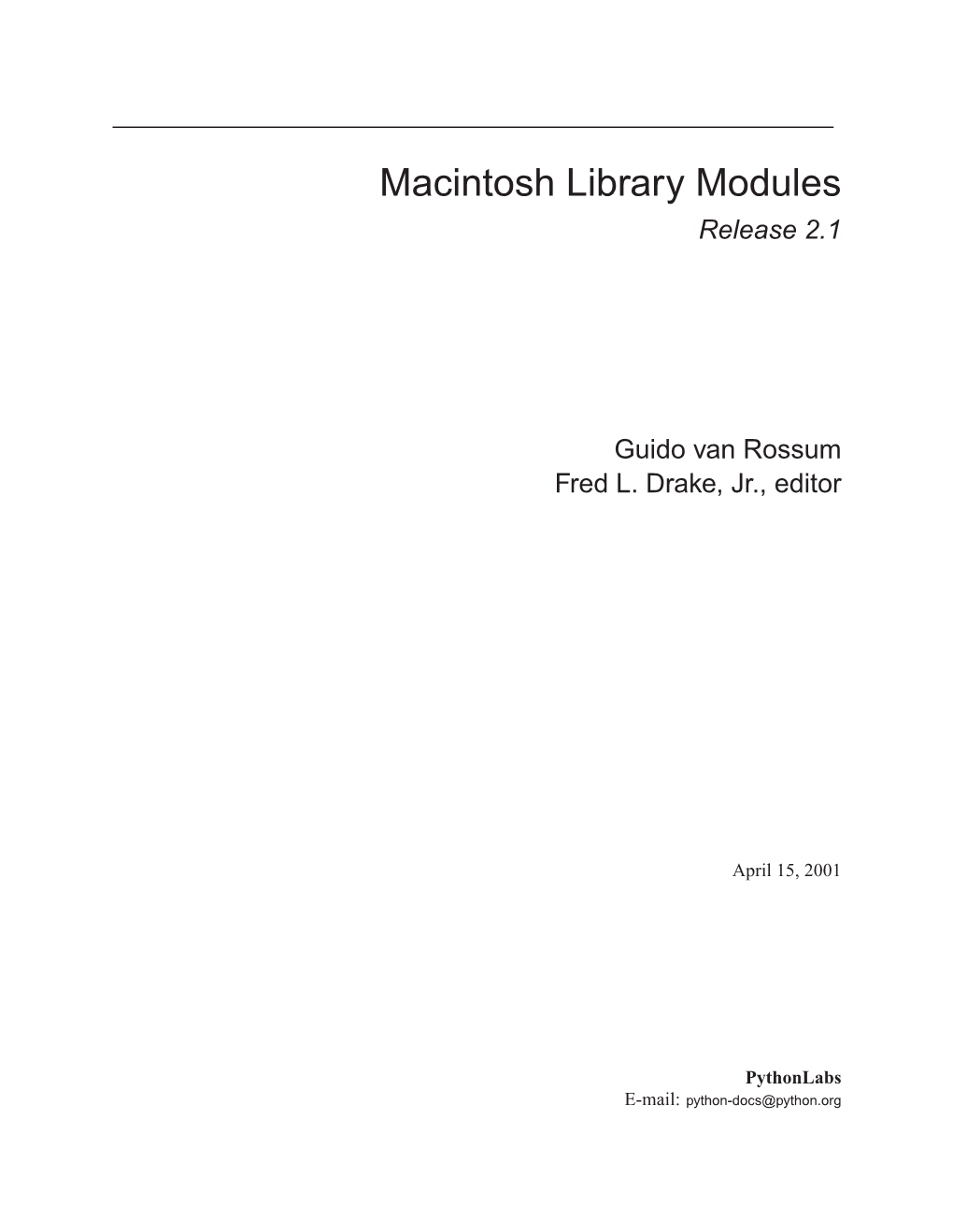 Macintosh Library Modules Release 2.1