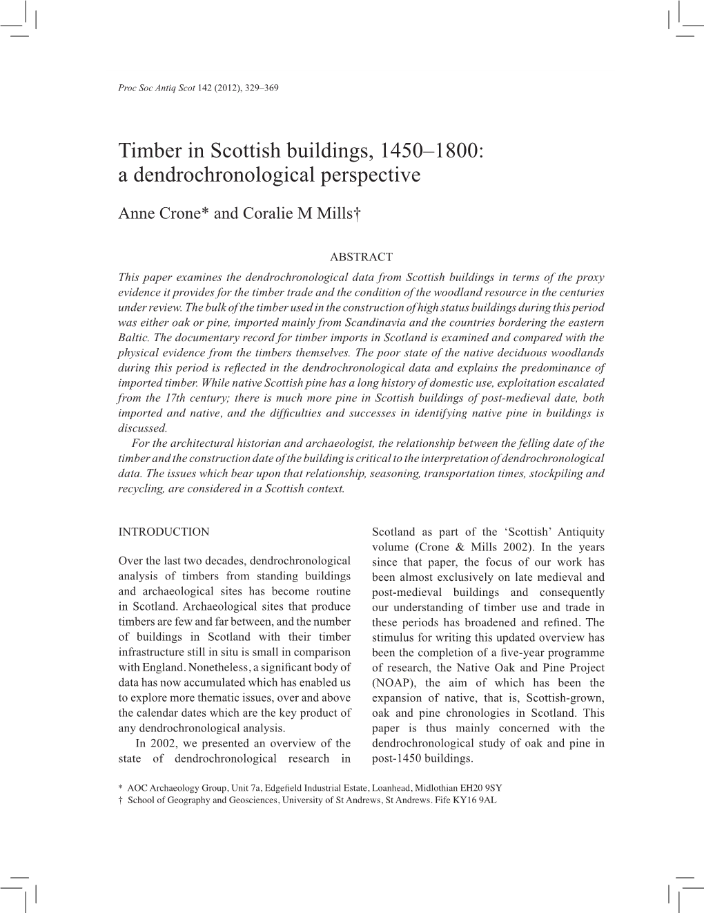 Timber in Scottish Buildings, 1450–1800: a Dendrochronological Perspective