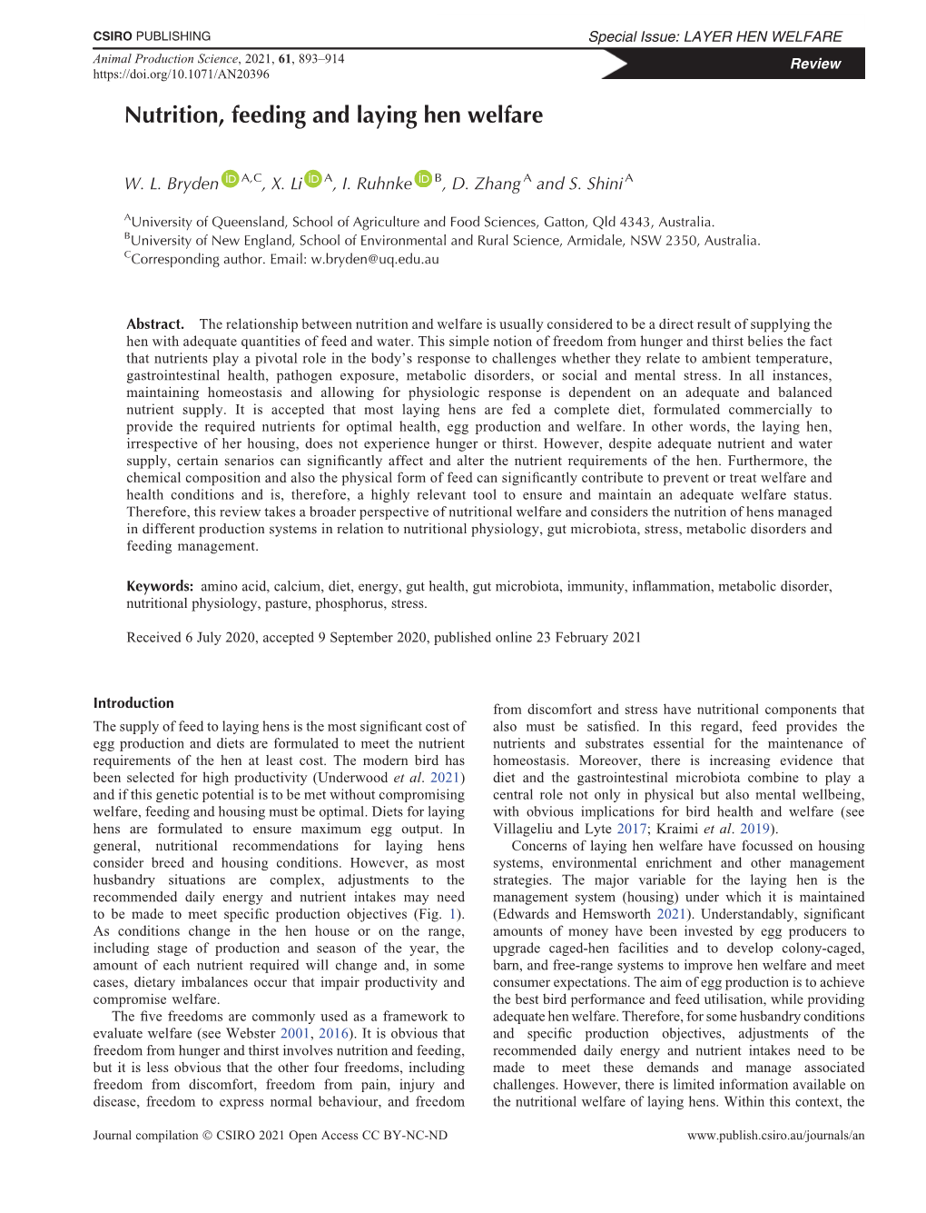 Nutrition, Feeding and Laying Hen Welfare