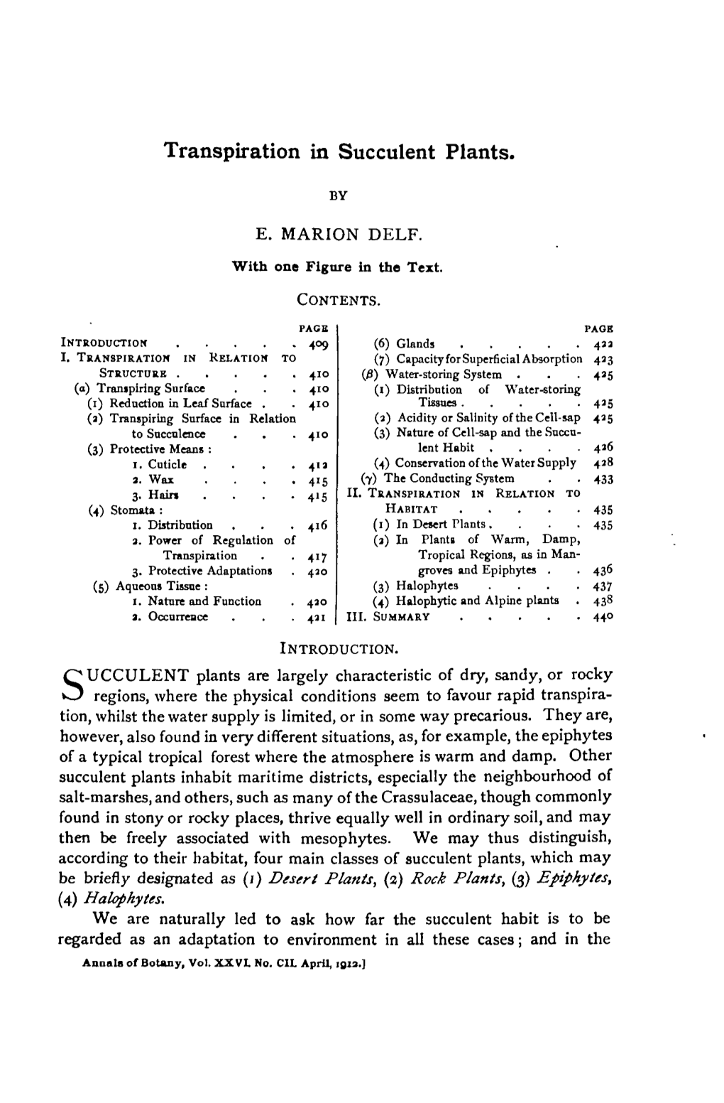 Transpiration in Succulent Plants