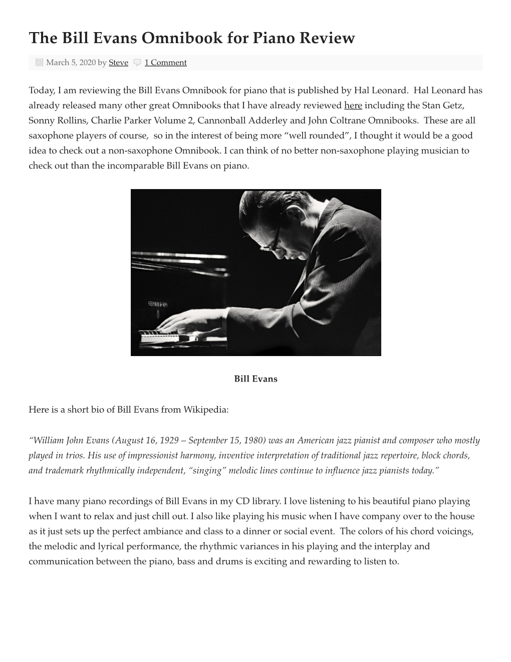 The Bill Evans Omnibook for Piano Review