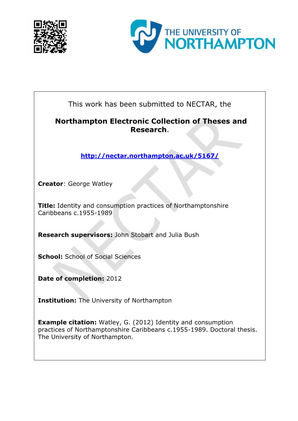 Identity and Consumption Practices of Northamptonshire Caribbeans C.1955-1989