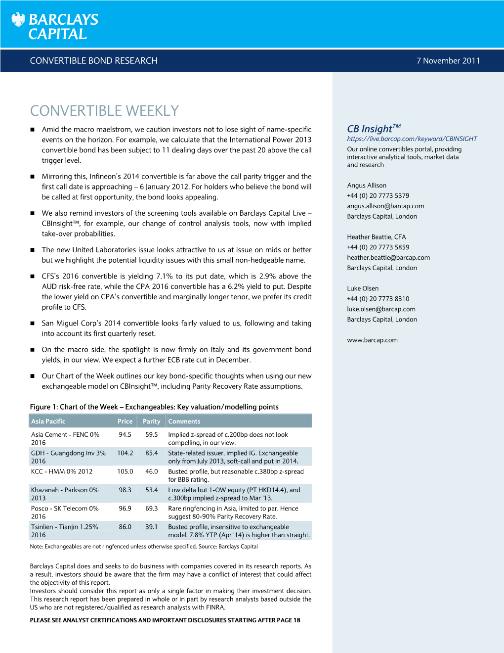 CONVERTIBLE WEEKLY TM „ Amid the Macro Maelstrom, We Caution Investors Not to Lose Sight of Name-Specific CB Insight Events on the Horizon