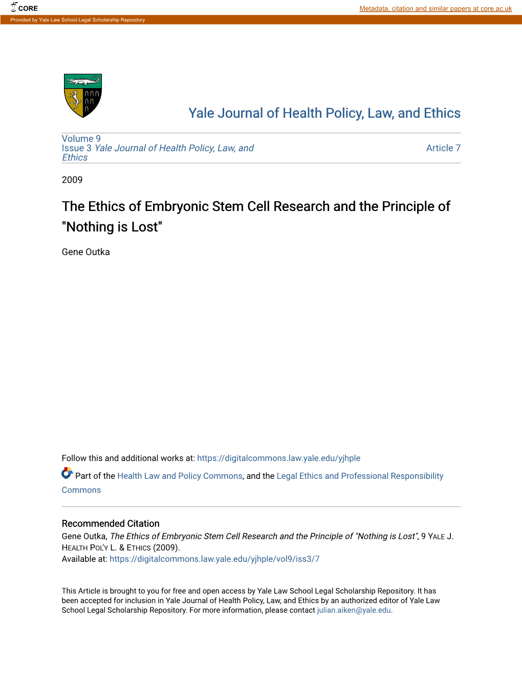 The Ethics of Embryonic Stem Cell Research and the Principle of "Nothing Is Lost"