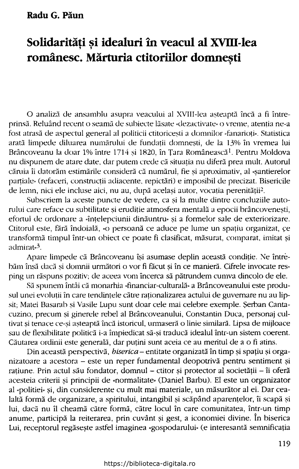 Solidarităti Si Idealuri În Veacul Al XVIII-Iea Românesc. Mărturia Ctitoriilor