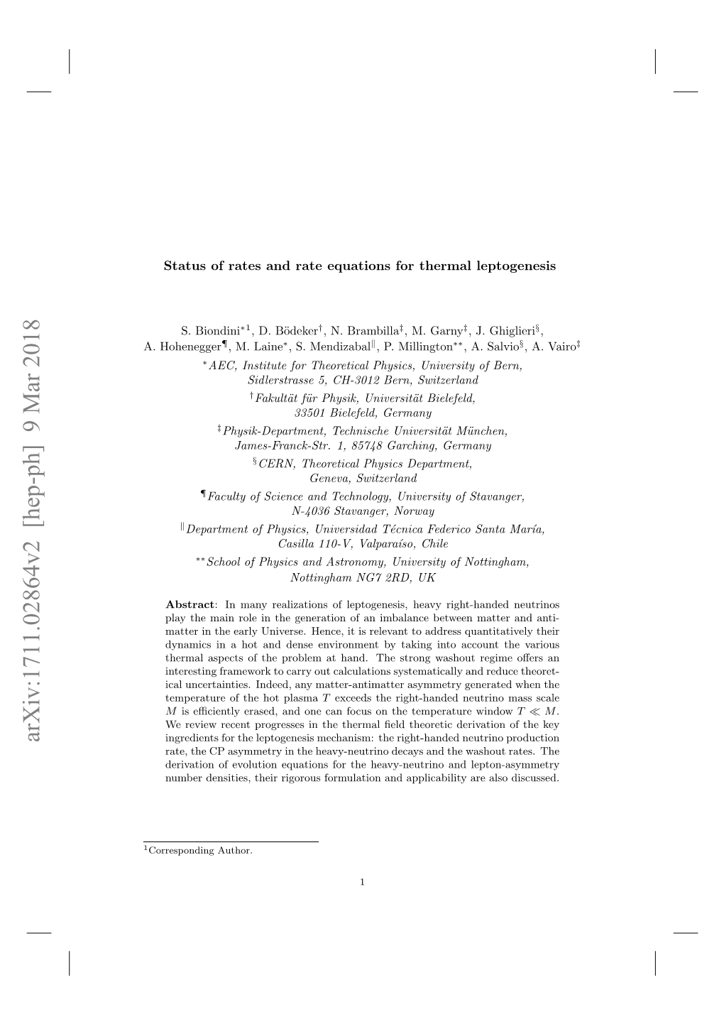 Status of Rates and Rate Equations for Thermal Leptogenesis