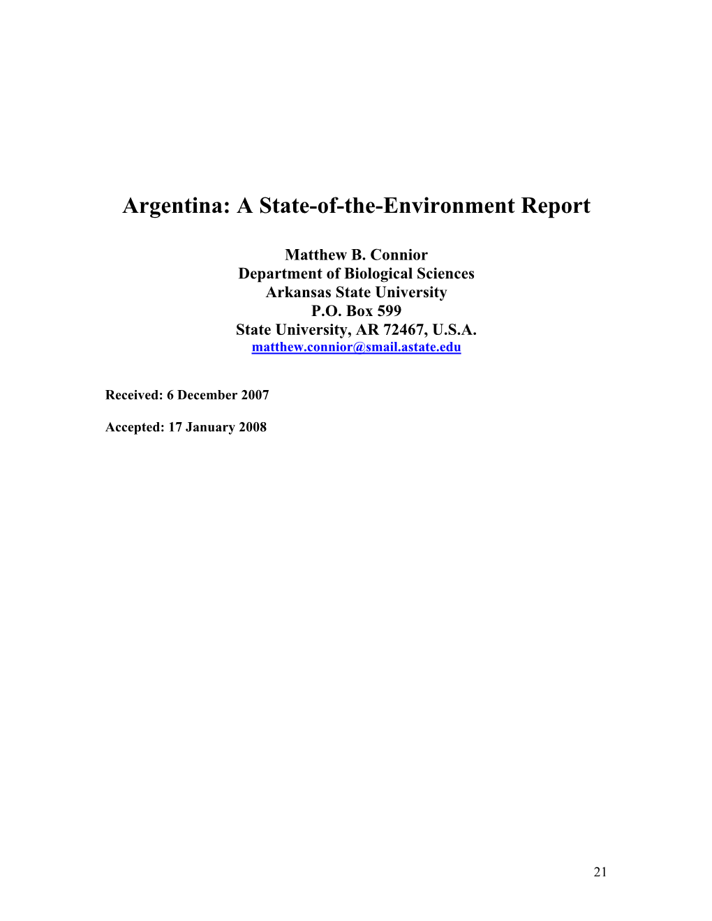 Argentina: a State-Of-The-Environment Report