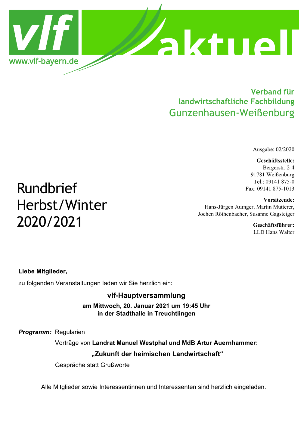 Rundbrief Herbst/Winter 2020/2021