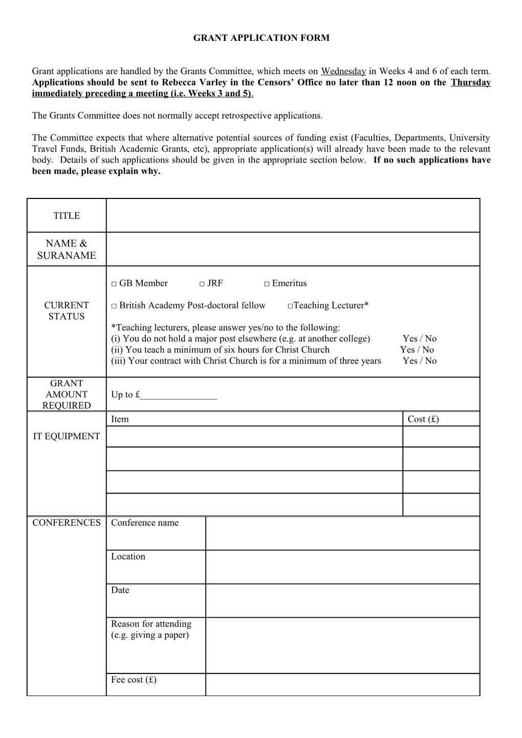 Application for Conference, Research and Other Related Expenses