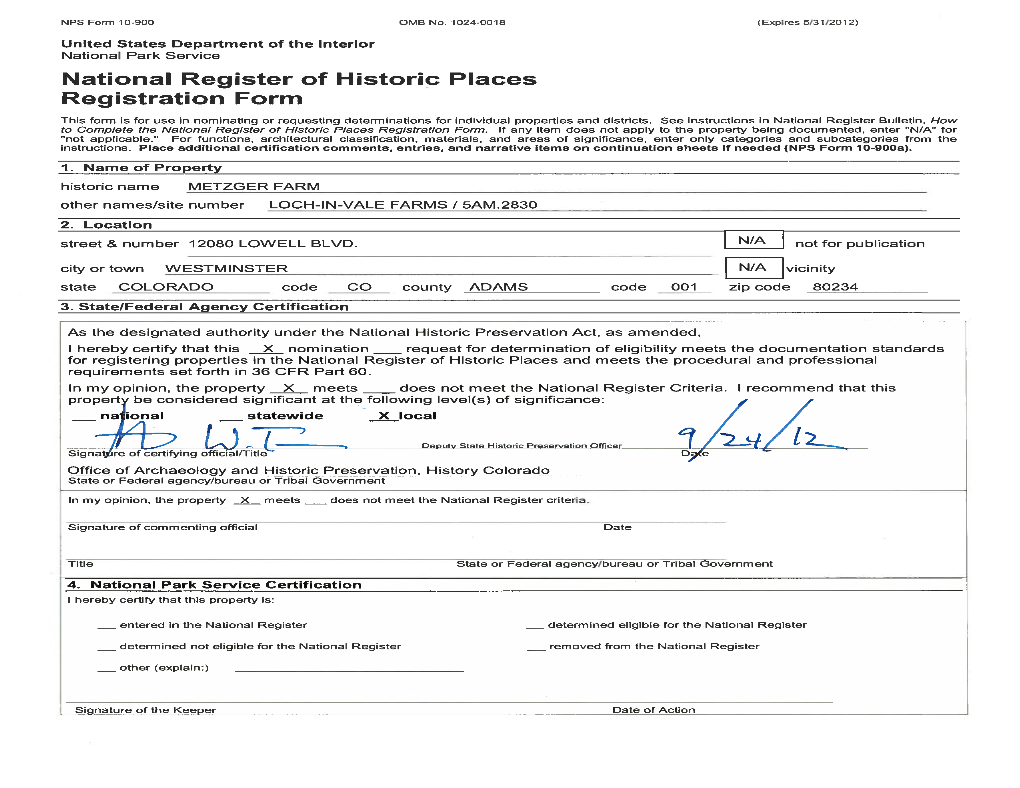 Metzger Farm National Register Nomination, 5AM