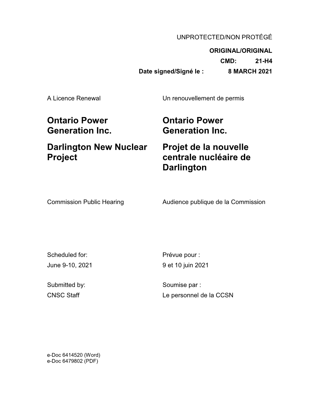 Ontario Power Generation Inc. Darlington New Nuclear Project