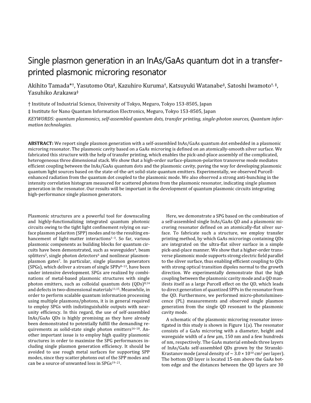 Single Plasmon Generation in an Inas/Gaas Quantum Dot in a Transfer