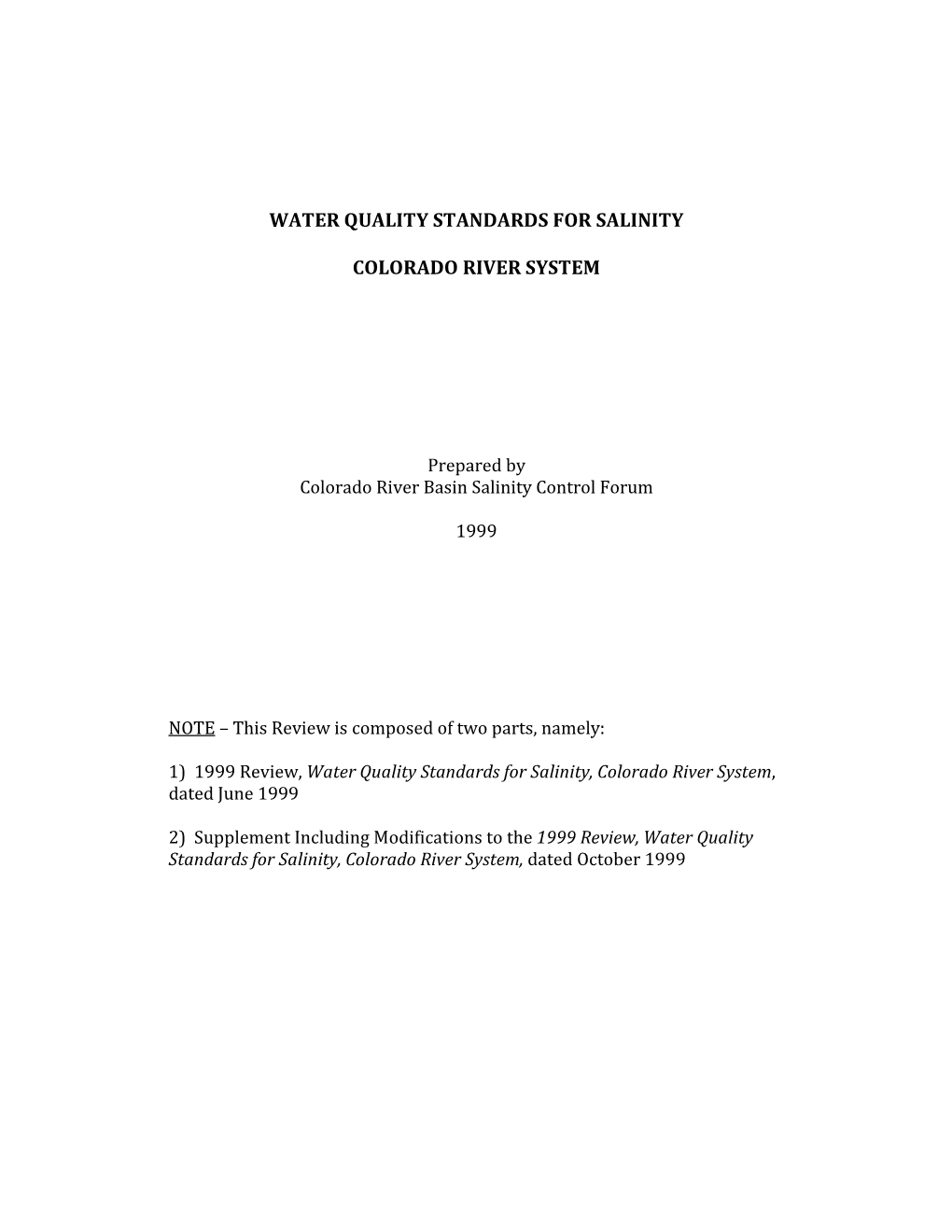 1999 Review, Water Quality Standards for Salinity, Colorado River System, Dated June 1999