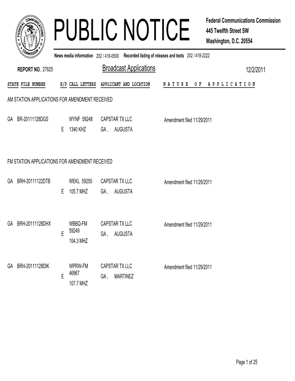 Broadcast Applications 12/2/2011