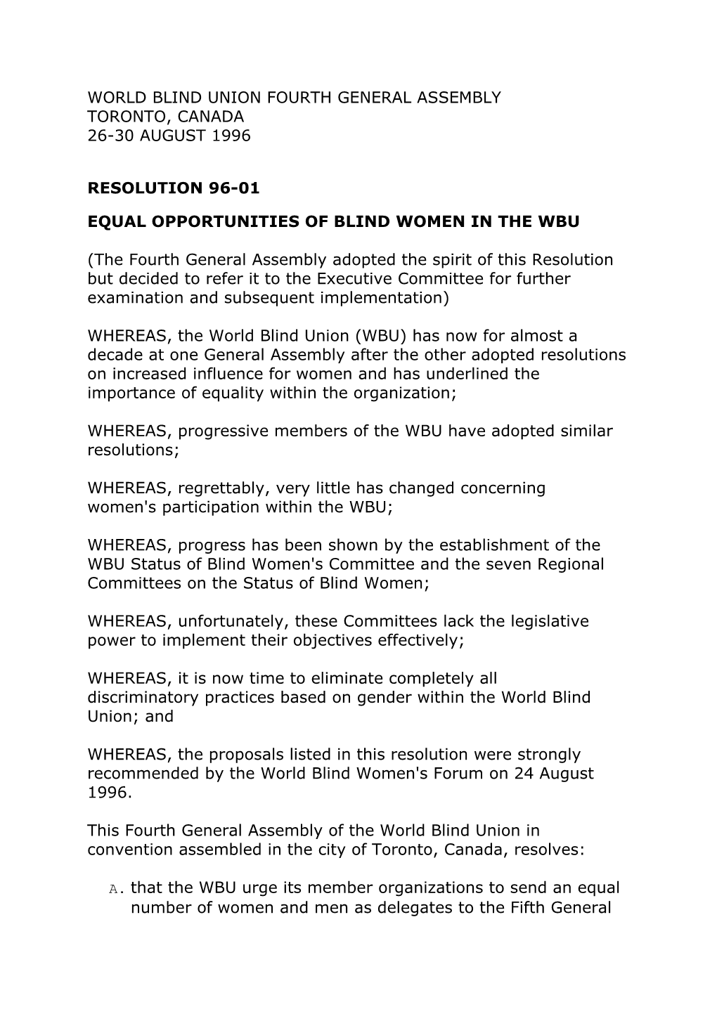 World Blind Union Fourth General Assembly