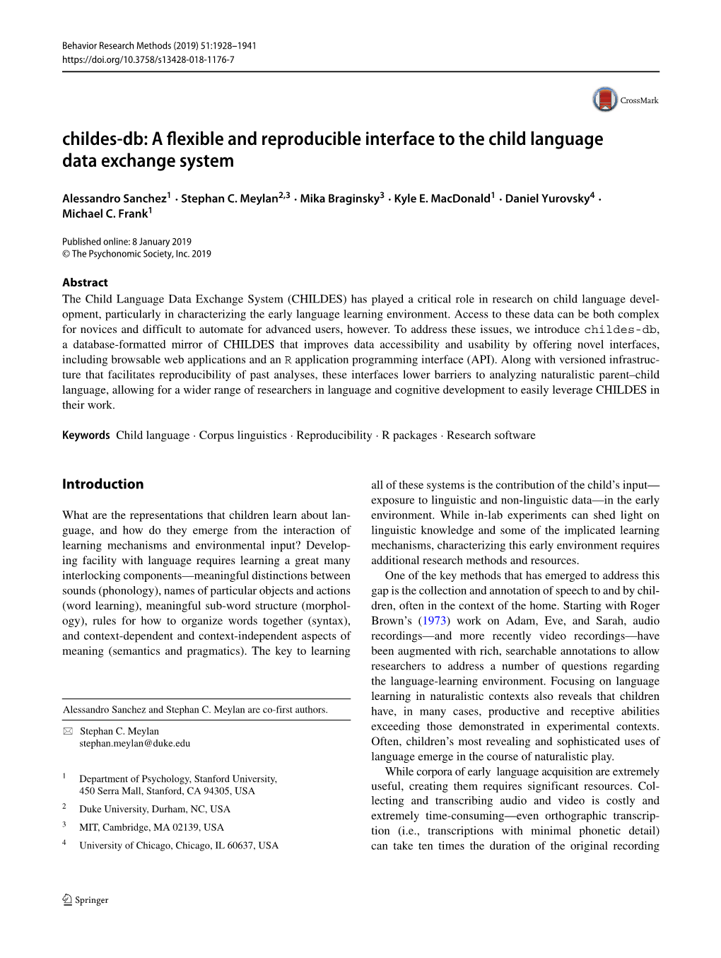 Childes-Db: a ﬂexible and Reproducible Interface to the Child Language Data Exchange System