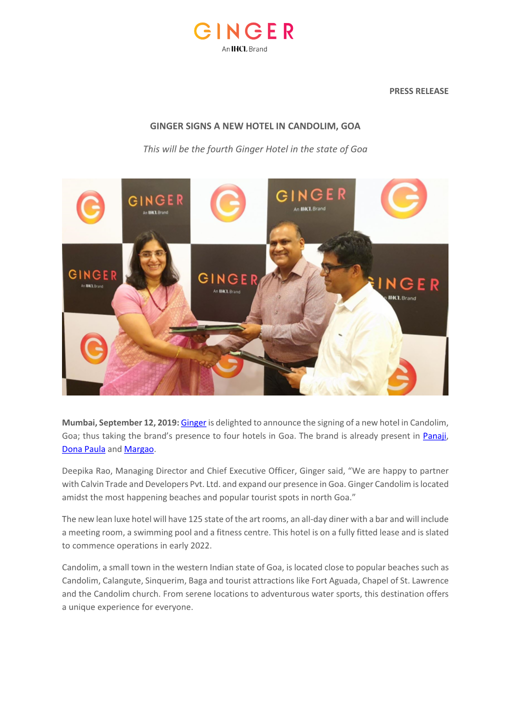 GINGER SIGNS a NEW HOTEL in CANDOLIM, GOA This Will Be The
