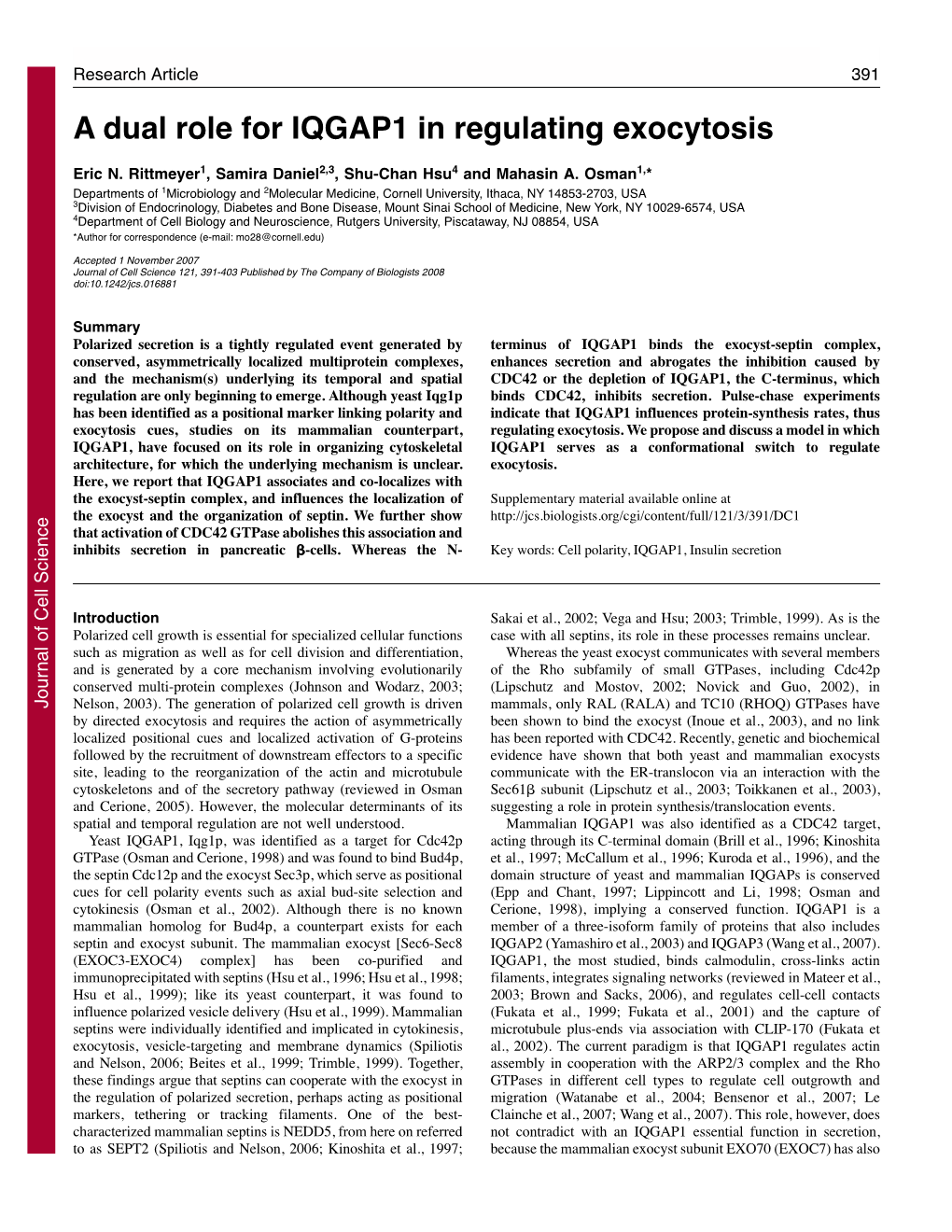 A Dual Role for IQGAP1 in Regulating Exocytosis