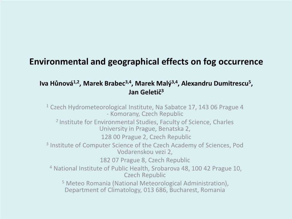 Environmental and Geographical Effects on Fog Occurrence