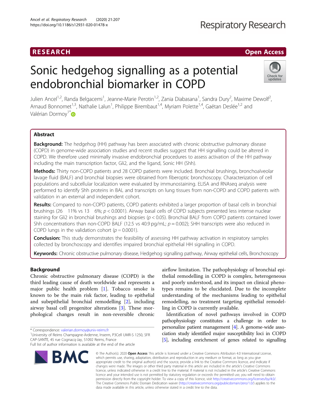 Sonic Hedgehog Signalling As a Potential Endobronchial Biomarker