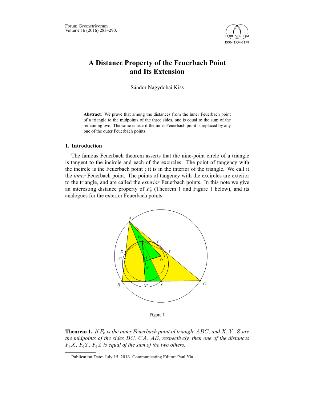 A Distance Property of the Feuerbach Point and Its Extension