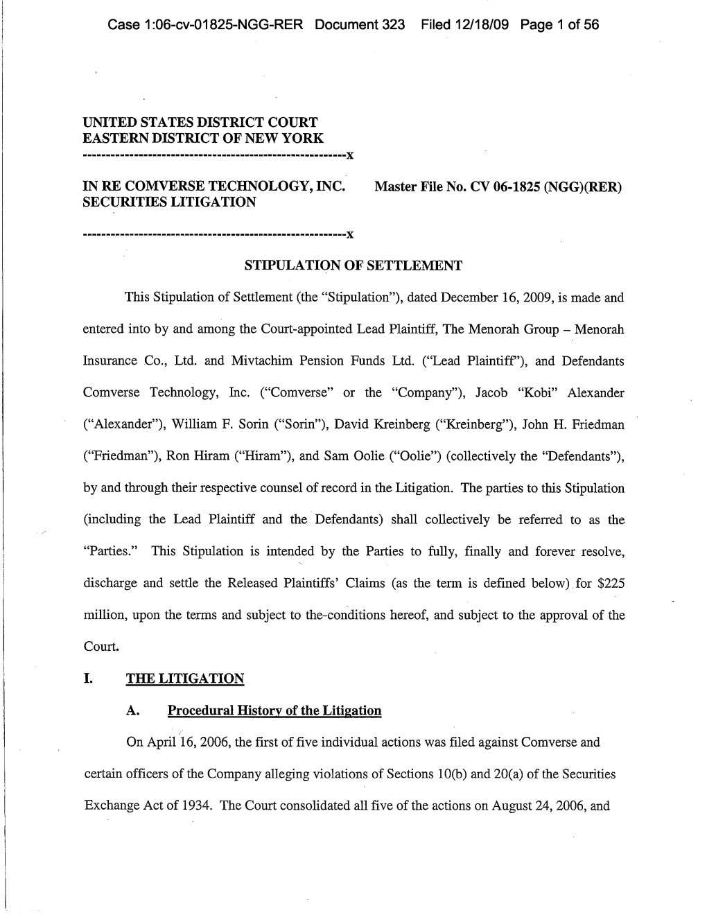 In Re Comverse Technology, Inc. Securities Litigation 06-CV-01825