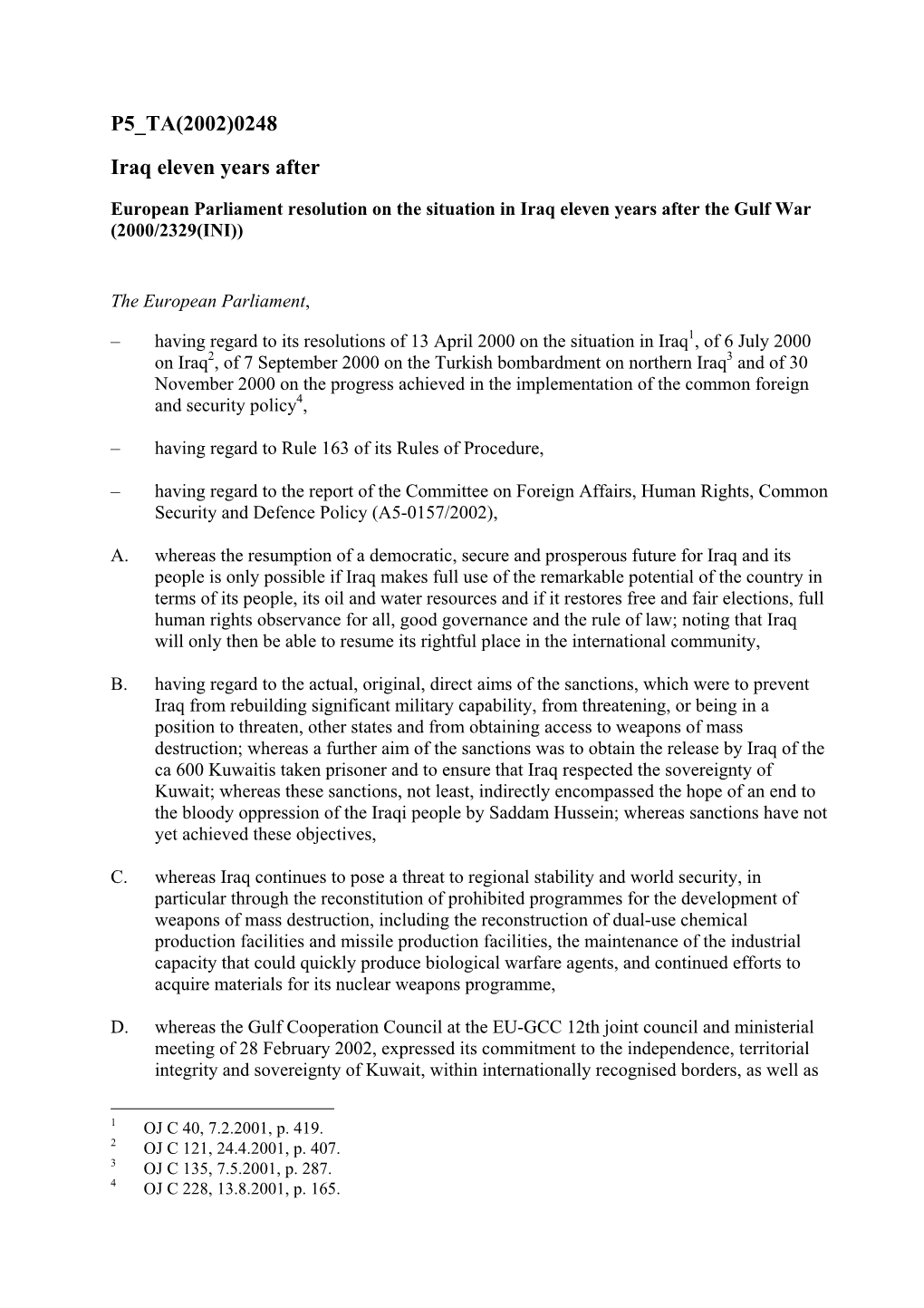 P5 TA(2002)0248 Iraq Eleven Years After