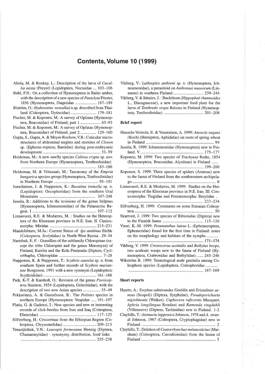 Contents, Volume 10 (1999)
