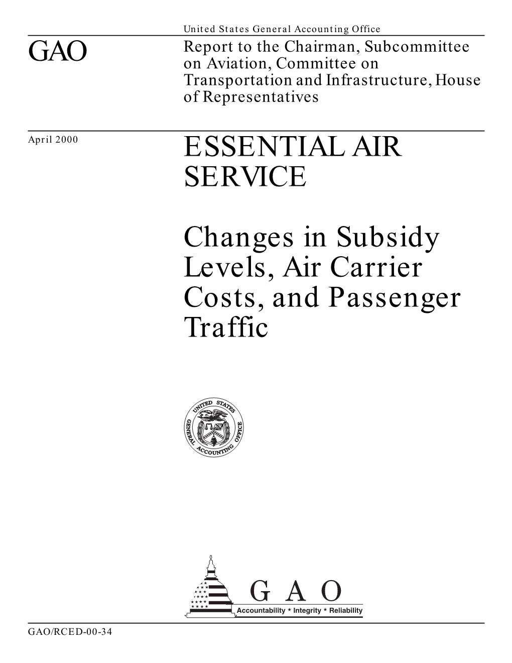 GAO ESSENTIAL AIR SERVICE Changes in Subsidy Levels, Air